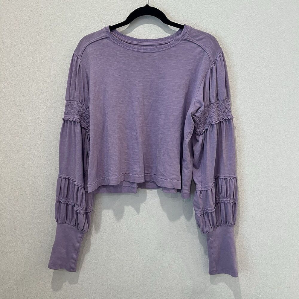 Anthropologie Pilcro Crew Neck-ruched And Smocked Sleeve Top Lavender Medium - Picture 7 of 9